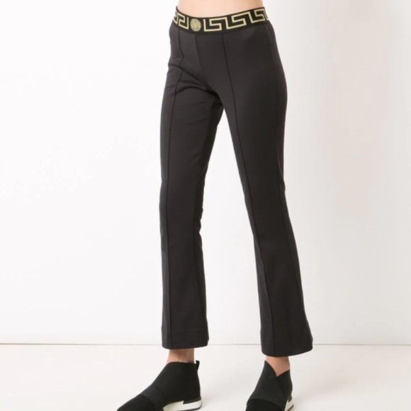 Versace Pants - VERSACE Greek Key waistband flared leggings